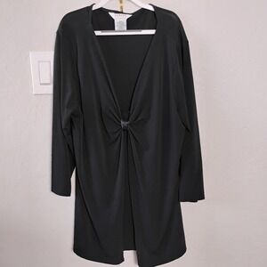 George Stretch Womens XL 16/18 Black Soot V-Neck Twist Knot Tunic Top GLS61044